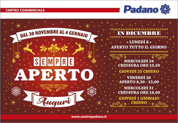 2025 Centro Padano Auguri Aperture Chiusure